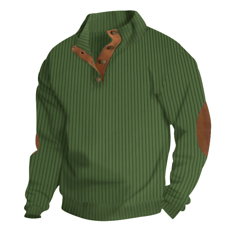 Herren Strickpullover mit Knopfleiste und eleganten Lederakzenten Echoarchiv