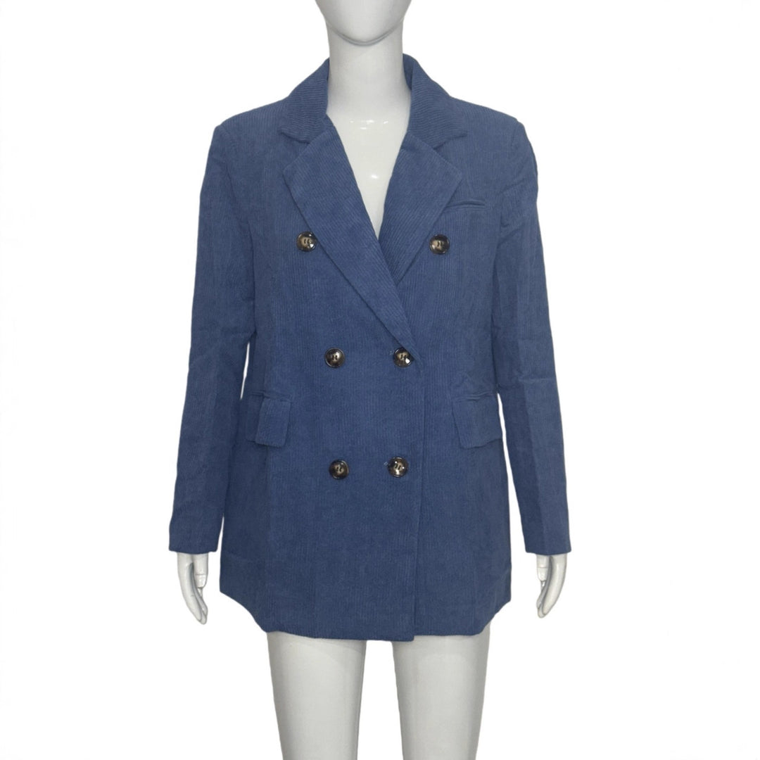 Damen Langer Cord-Blazer im Doppelreiher mit Reverskragen und Pattentaschen Echoarchiv