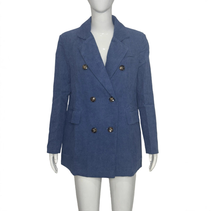 Damen Langer Cord-Blazer im Doppelreiher mit Reverskragen und Pattentaschen Echoarchiv