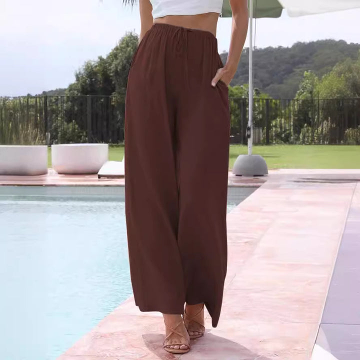 Damen weite Leinenhose mit elastischem Bund und praktischen Seitentaschen Echo Archiv
