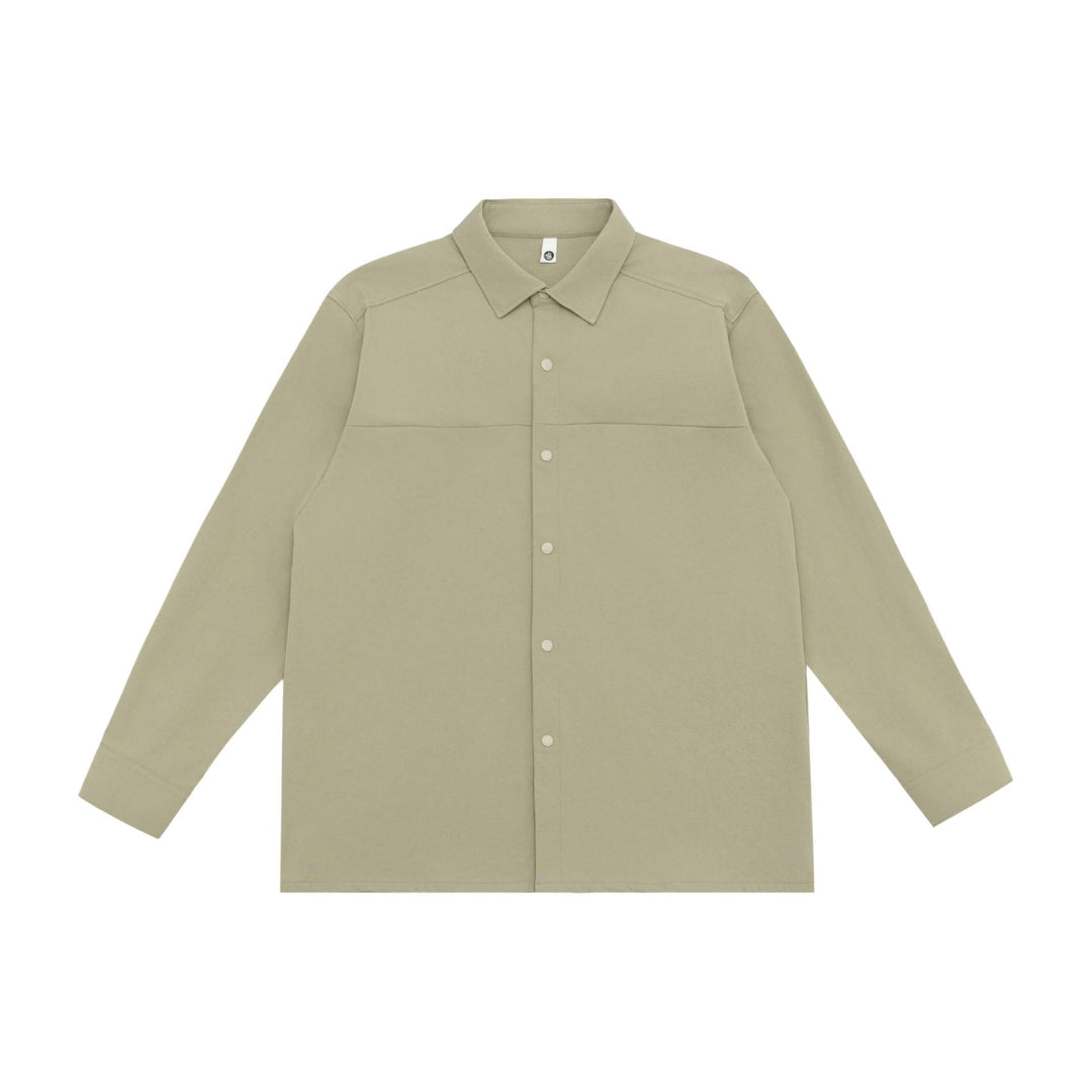 Unisex Longline-Hemdjacke im Boxy-Schnitt aus schwerer Sweatqualität mit verdeckter Druckknopfleiste Echoarchiv