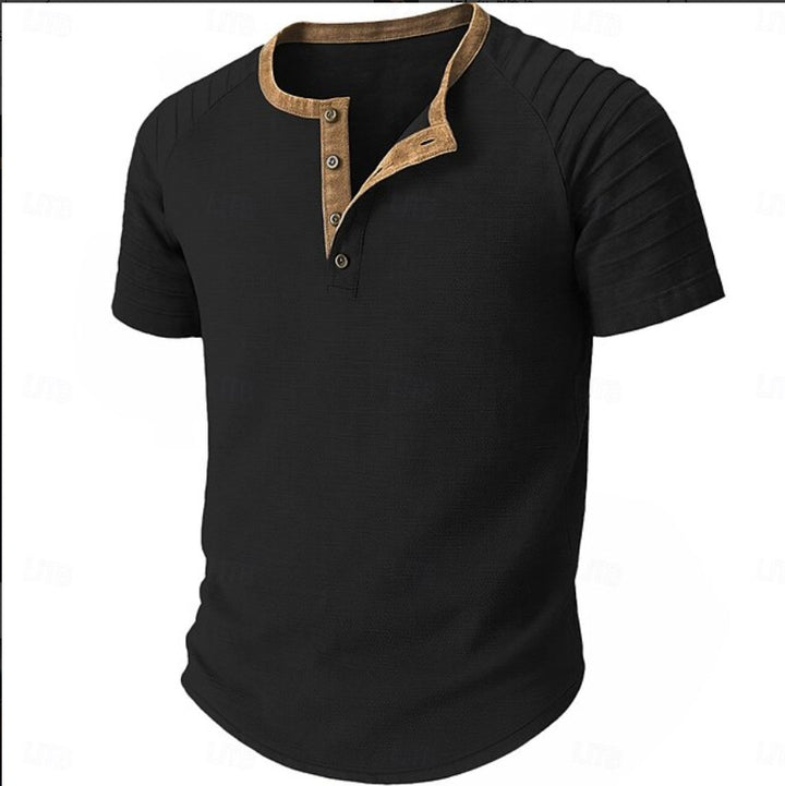 Herren Kurzarm Henley-Shirt mit strukturiertem Stoff und kontrastierendem Kragen Echoarchiv