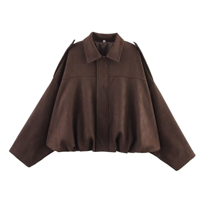 Damen lockere Cropped Jacke aus Wildlederimitat Echoarchiv