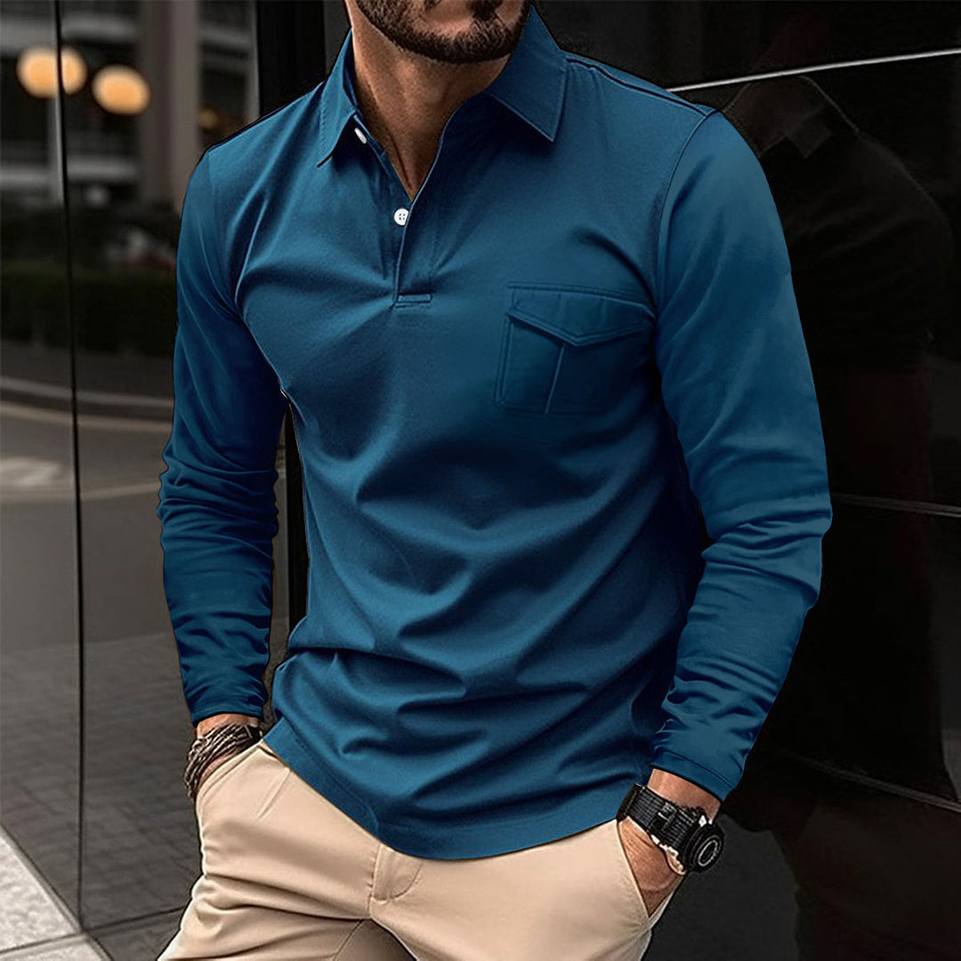 Herren lässiges Langarmshirt mit praktischer Brusttasche Echoarchiv