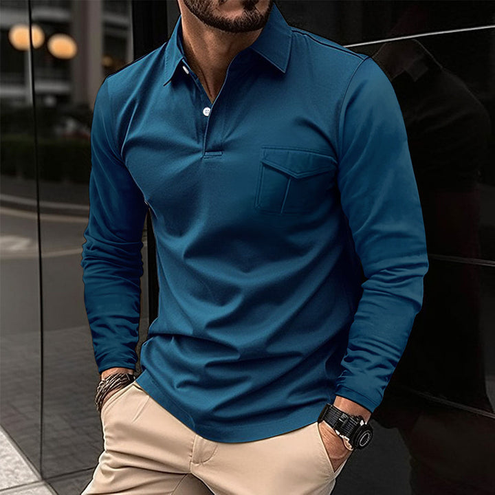 Herren lässiges Langarmshirt mit praktischer Brusttasche Echoarchiv