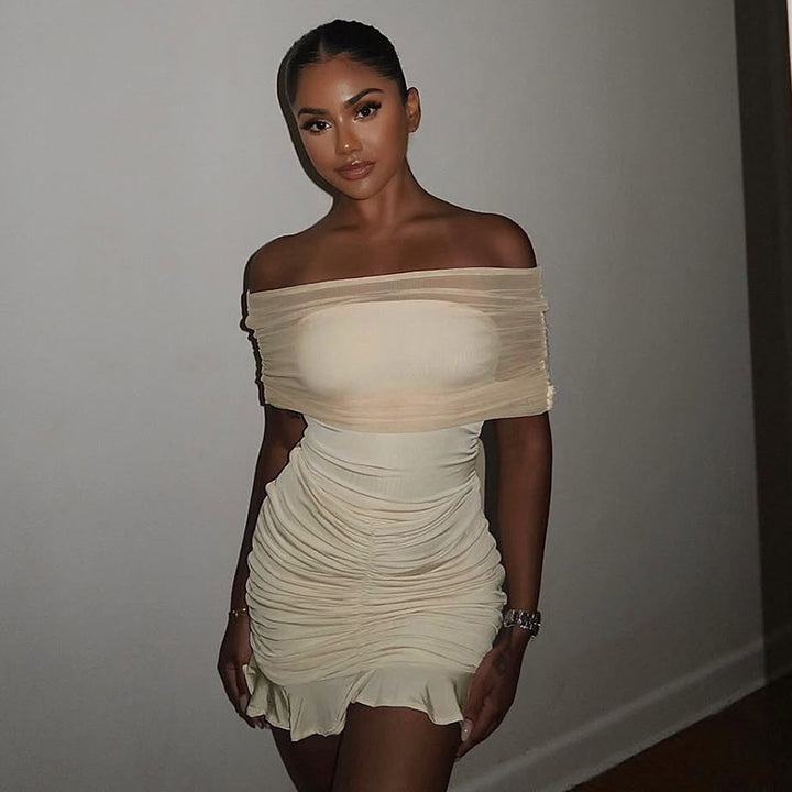 Damen figurbetontes Minikleid mit voluminösen Puffärmeln und Rüschensaum Echo Archiv