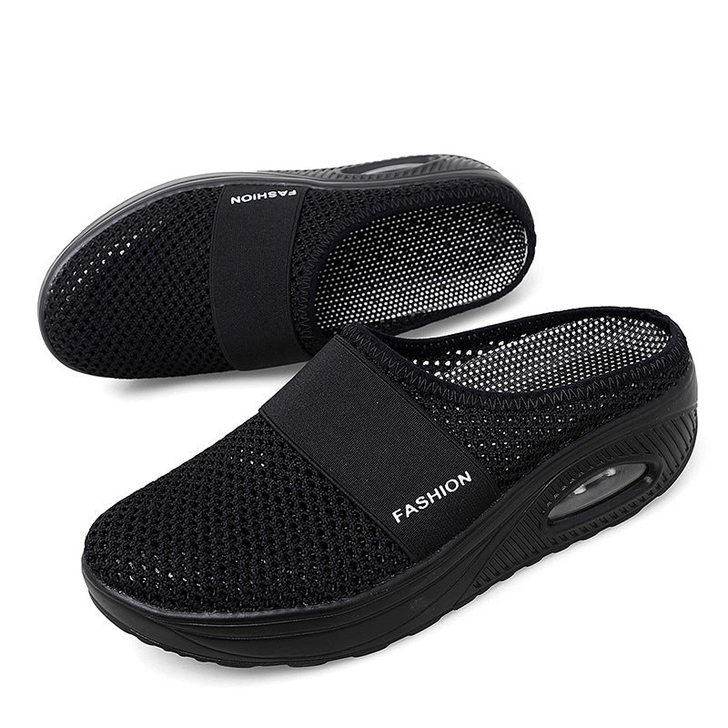 Damen Halbschuh-Slipper mit atmungsaktivem Strickobermaterial, elastischem Mittelfußriemen und Dämpfungssohle – Lioré