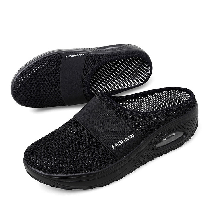 Damen Halbschuh-Slipper mit atmungsaktivem Strickobermaterial, elastischem Mittelfußriemen und Dämpfungssohle – Lioré