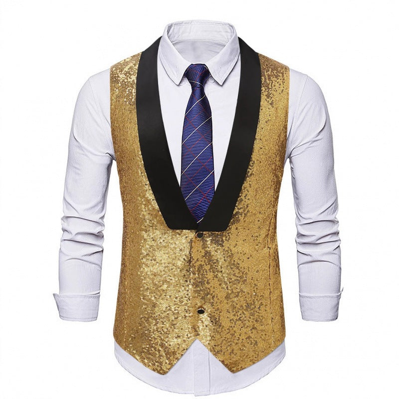 Herren Glamourweste mit Pailletten, Schalkragen und tailliertem Schnitt Echo Archiv