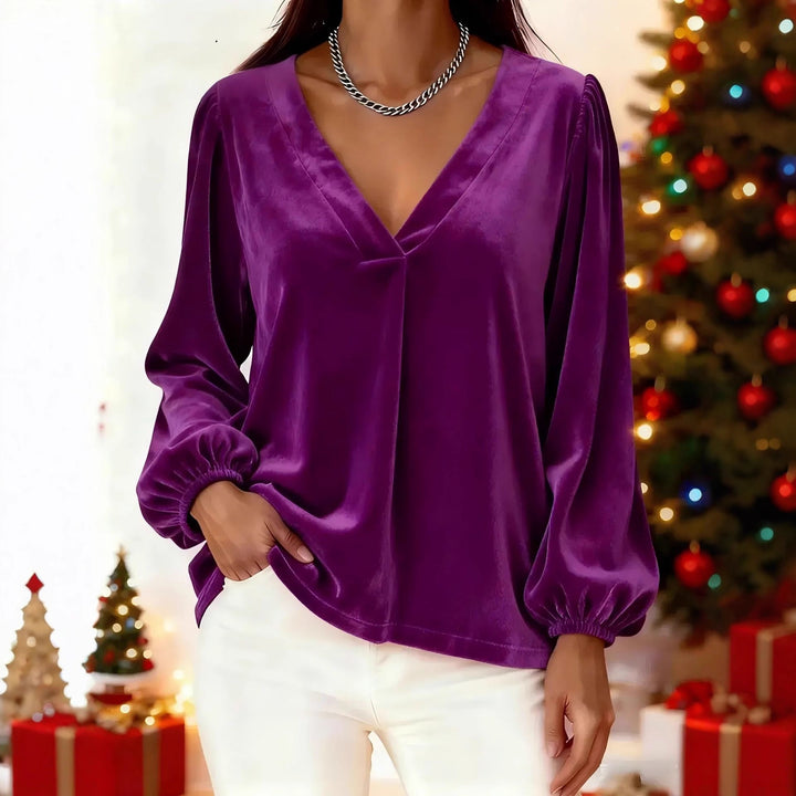 Damen Elegante Veloursbluse mit V-Ausschnitt Echo Archiv