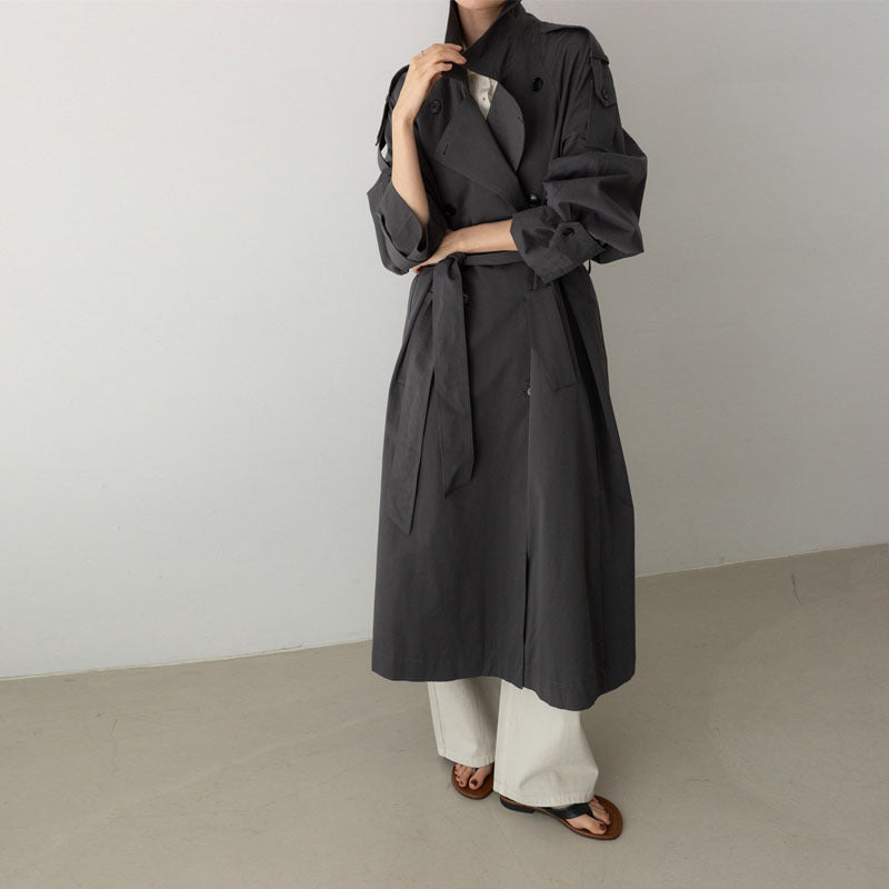 Damen Oversize Maxi-Trenchcoat mit Taillengürtel und doppelter Knopfleiste Echoarchiv