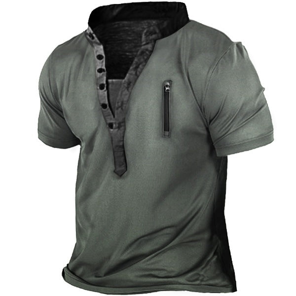 Herren Kurzarmshirt mit kreativem Stehkragen und praktischer Reißverschlusstasche Echoarchiv