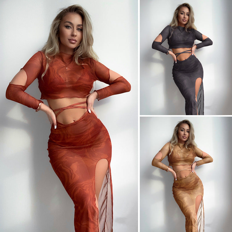 Damen Oberteil und Rock-Set mit transparentem Design und modernen Cut-Outs Echo Archiv