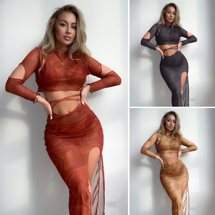 Damen Oberteil und Rock-Set mit transparentem Design und modernen Cut-Outs Echo Archiv