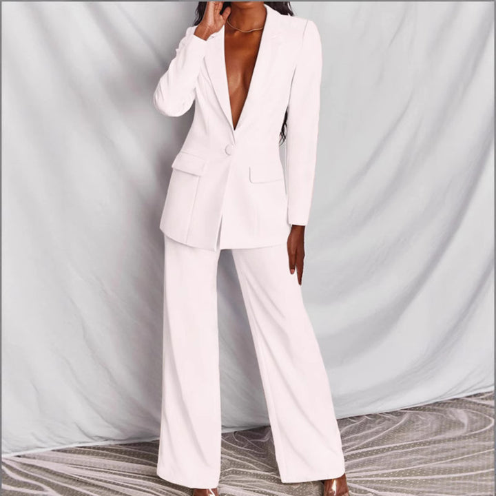 Damen nan taillierter Ein-Knopf-Blazer mit Pattentaschen und weiter Palazzo-Hose Hosenanzug Echo Archiv