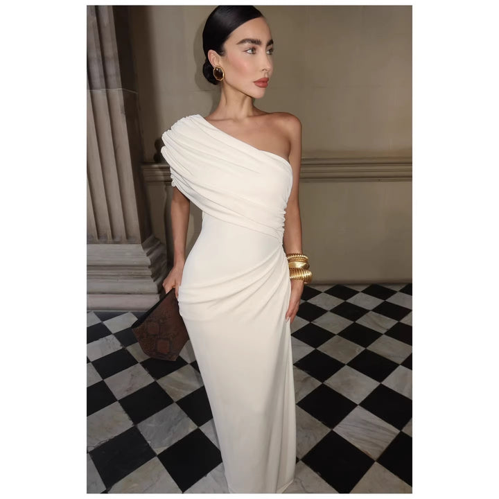 Damen Elegantes Langarm-Minikleid mit fließendem Drapée und asymmetrischem Design Echo Archiv