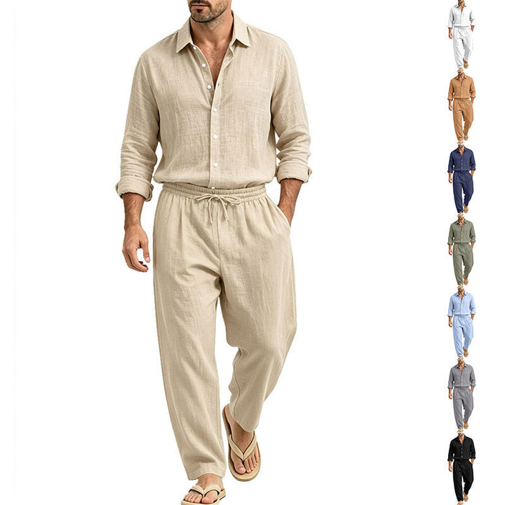 Herren Lässiges Leinen-Set Hemd und Relaxhose mit Tunnelzug Echoarchiv