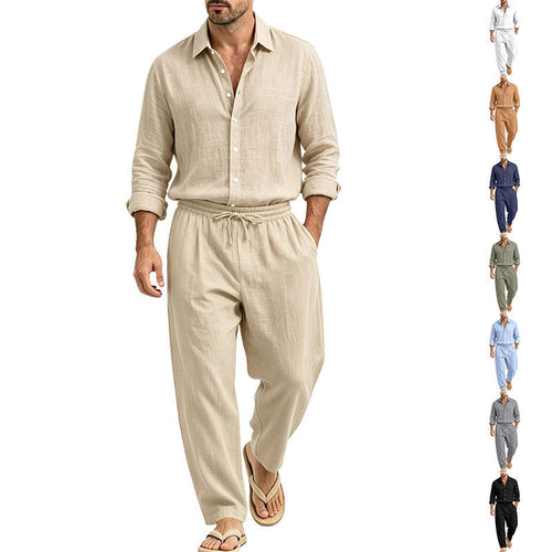 Herren Lässiges Leinen-Set Hemd und Relaxhose mit Tunnelzug Echoarchiv