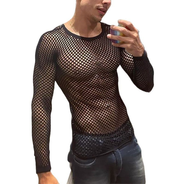 Unisex nan durchscheinendes Diamantnetz-Langarmshirt mit Rundhalsausschnitt Echo Archiv