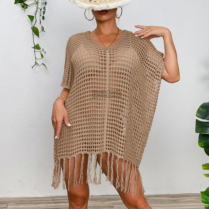 Damen Häkel-Strandtunika mit Fransen und transparentem Design Echo Archiv