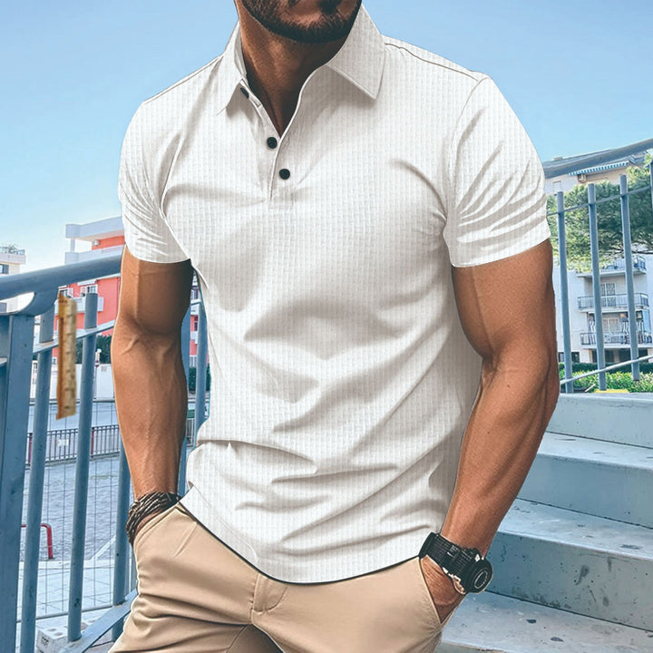 Herren modisches Kurzarm-T-Shirt mit strukturiertem Design und eleganter Knopfleiste Echoarchiv