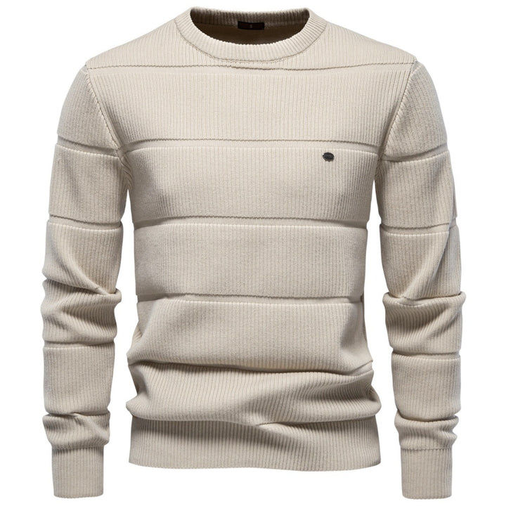 Herren Gestrickter Rundhals-Pullover mit Stepp-Optik und Rippbündchen Echoarchiv