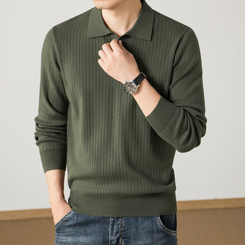 Herren Polokragen-Feinstrickpullover mit Rippstruktur und schmaler Silhouette Echo Archiv