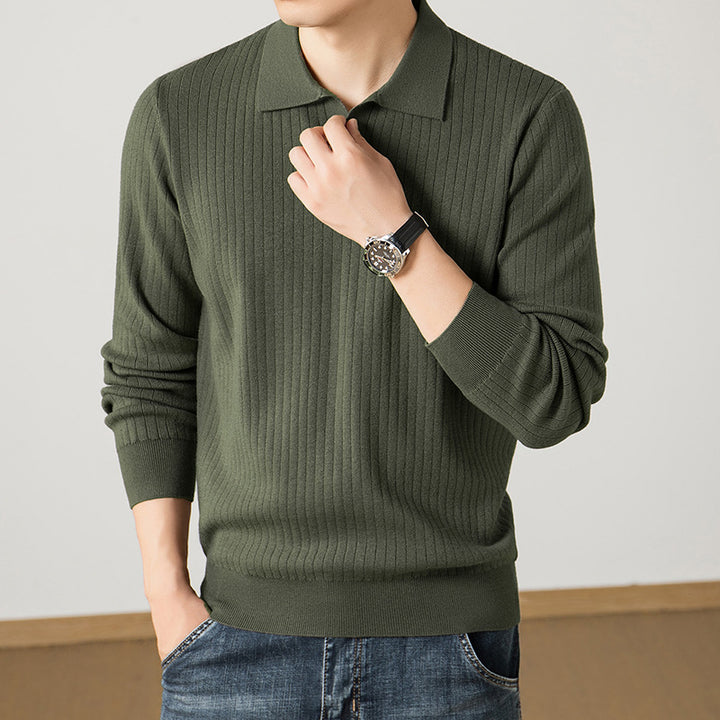 Herren Polokragen-Feinstrickpullover mit Rippstruktur und schmaler Silhouette Echo Archiv