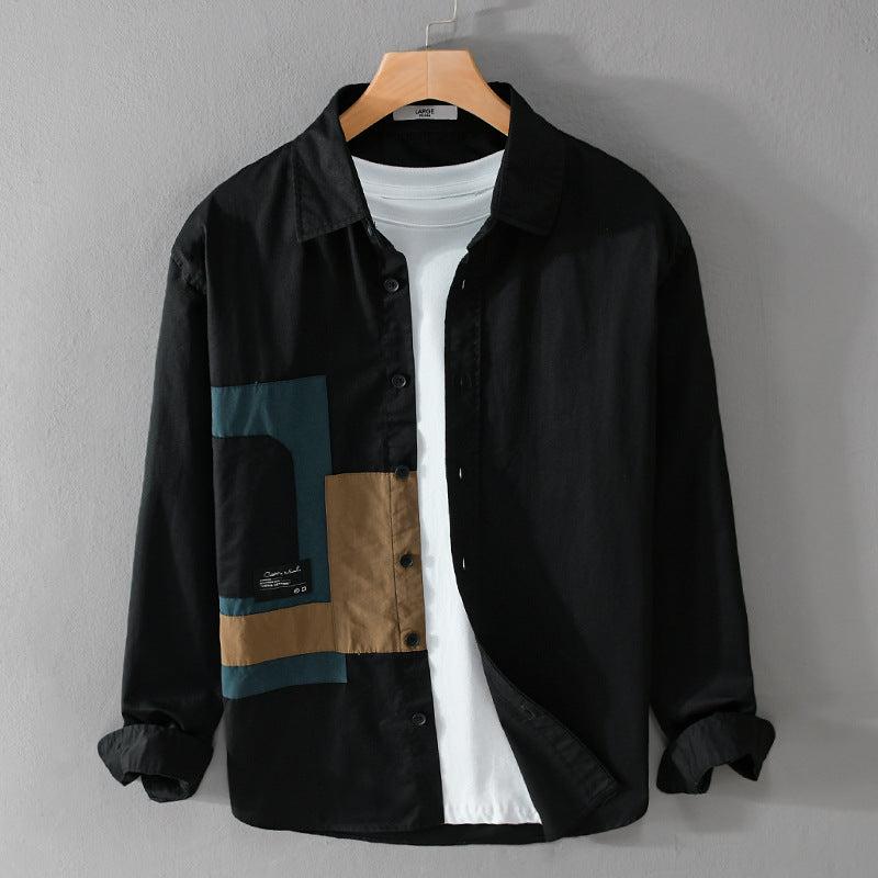 Herren Overshirt-Hemd mit geometrischem Patch-Design und Relaxed-Fit Echoarchiv