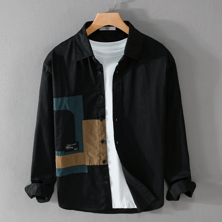 Herren Overshirt-Hemd mit geometrischem Patch-Design und Relaxed-Fit Echoarchiv