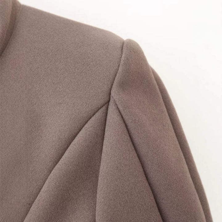 Damen Eleganter langer Wollmix-Mantel mit Schalkragen und aufgesetzten Taschen Echoarchiv