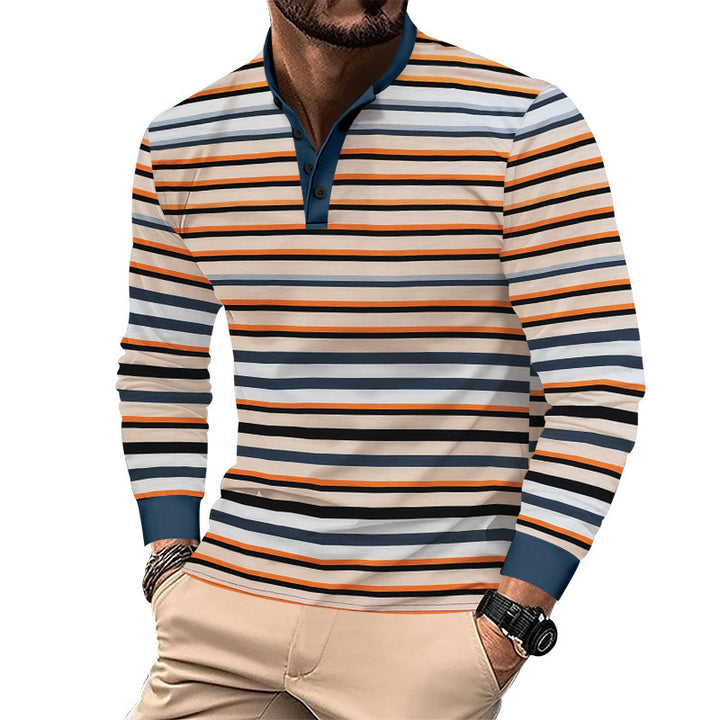 Herren Langarm-Hemd im eleganten Streifenlook mit modischem Stehkragen Echoarchiv