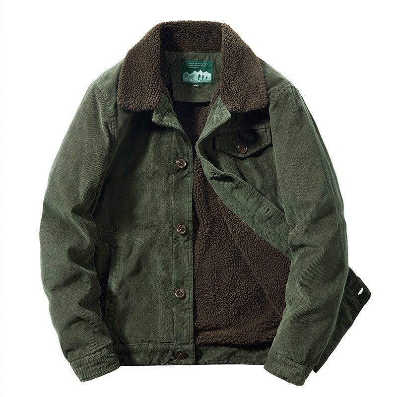 Herren Cord-Worker-Truckerjacke mit wärmender Sherpa-Innenfütterung und Hemdkragen Echoarchiv