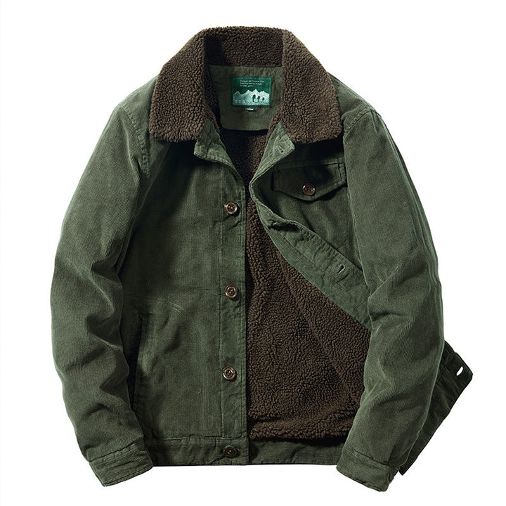 Herren Cord-Worker-Truckerjacke mit wärmender Sherpa-Innenfütterung und Hemdkragen Echoarchiv