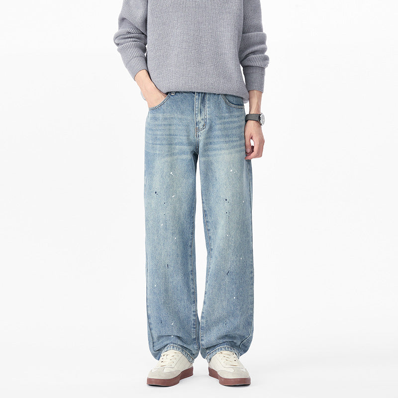 Herren Weite Relaxed-Fit Denimhose mit Paint‑Splatter und Used‑Effekt Echo Archiv