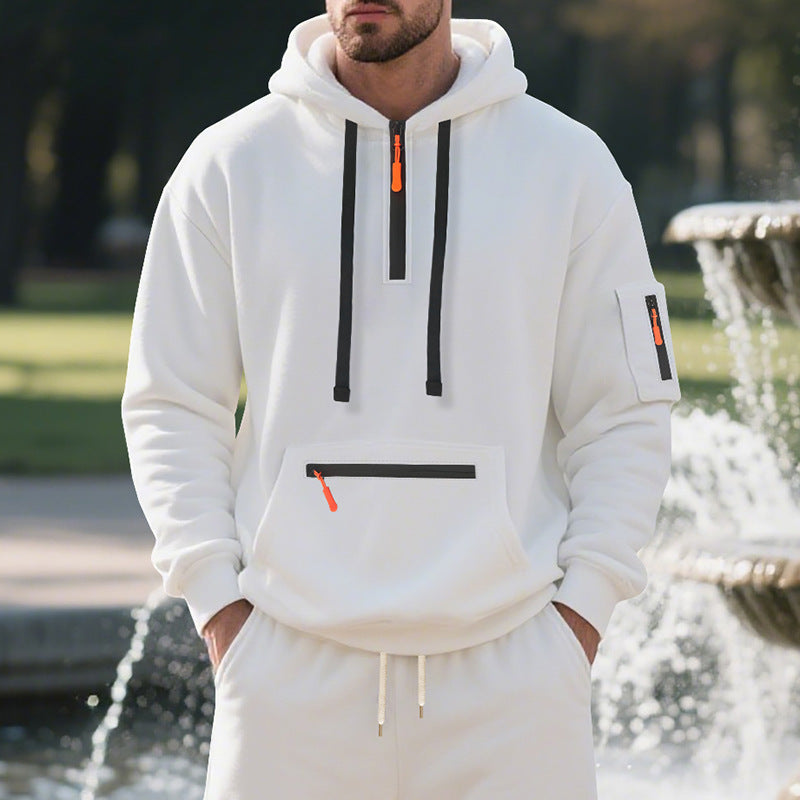Herren Oversize-Kapuzenpullover mit halbem Reißverschluss, Kängurutasche mit Reißverschluss und Ärmel-Pocket Echoarchiv