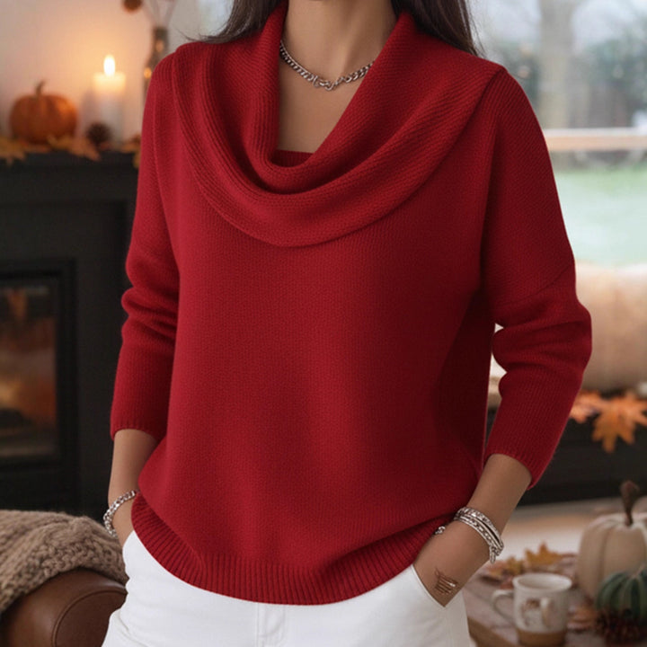 Damen Lässiger Schalkragen-Feinstrickpullover mit überschnittener Schulter und geripptem Saum – Mavelle