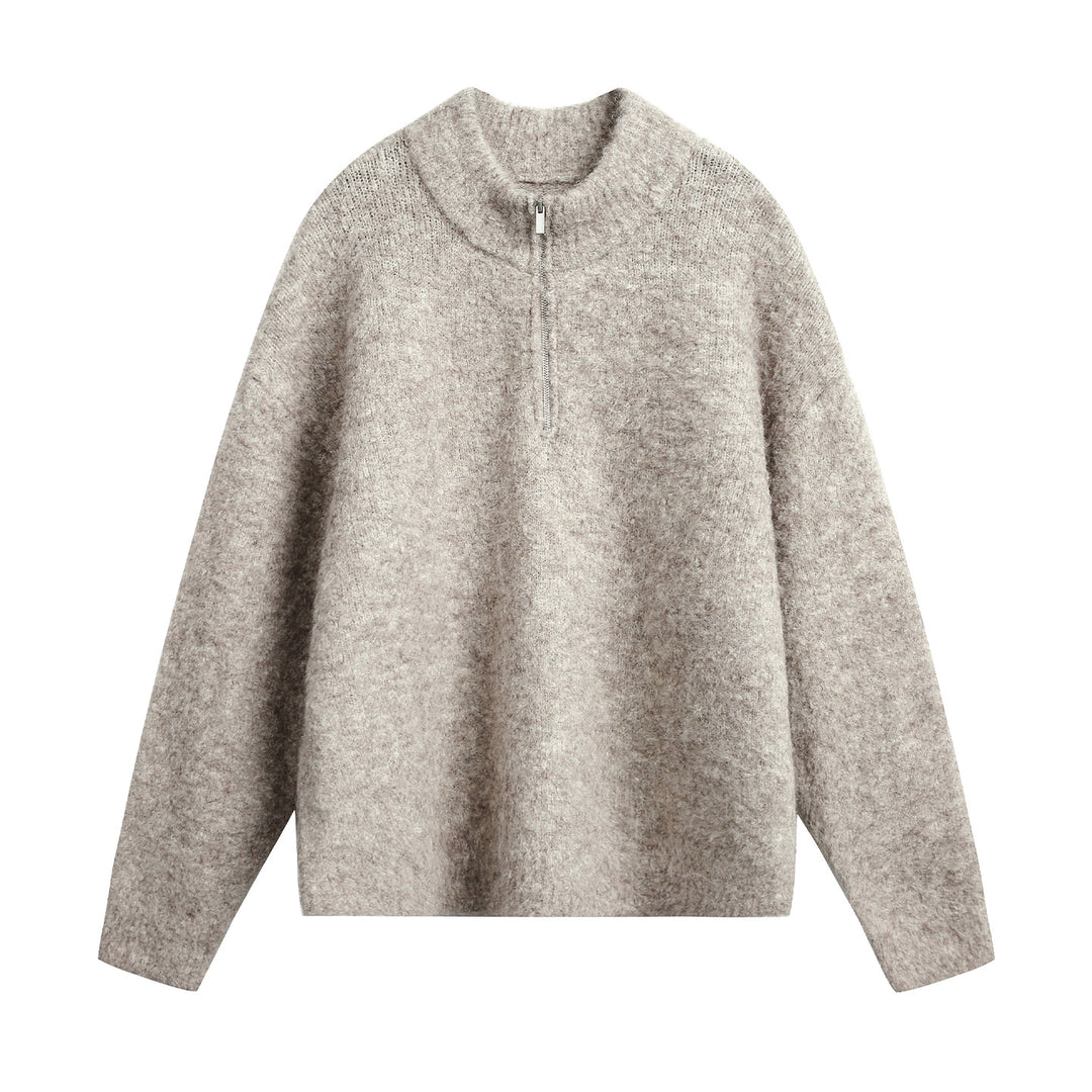 Damen Oversize Wollmix-Pullover mit halbem Reißverschluss Echo Archiv