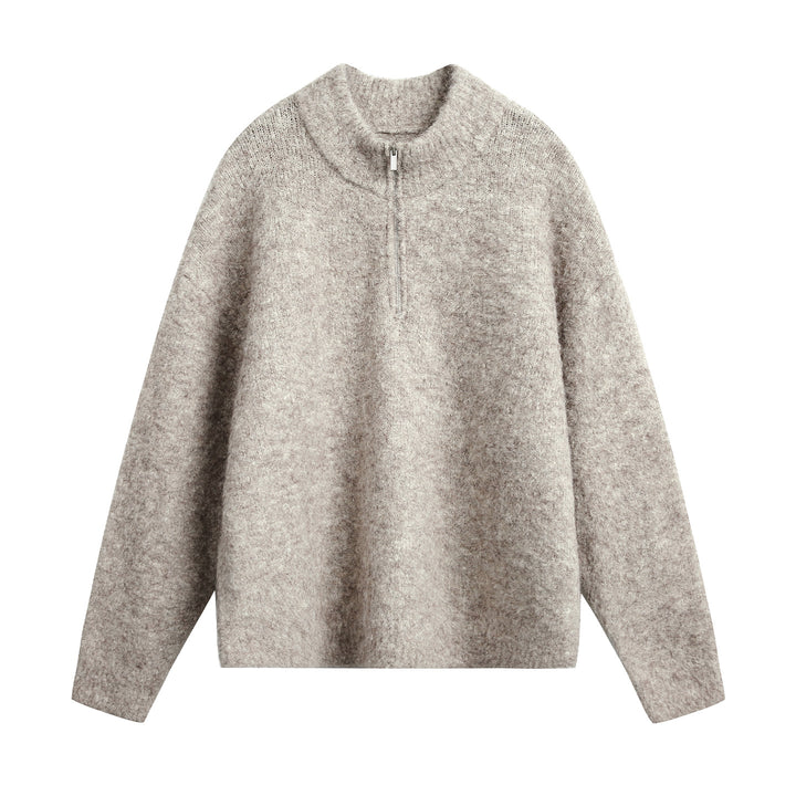 Damen Oversize Wollmix-Pullover mit halbem Reißverschluss Echo Archiv