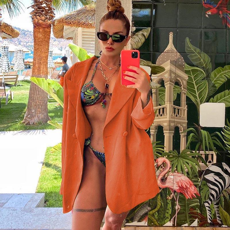 [Damen] Leichter Oversize-Strandblazer als lässiges Cover-Up mit fallendem Revers Echoarchiv
