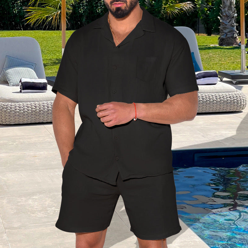 Herren Leichte und atmungsaktive Kurzarm-Hemd-Shorts Kombination Echoarchiv