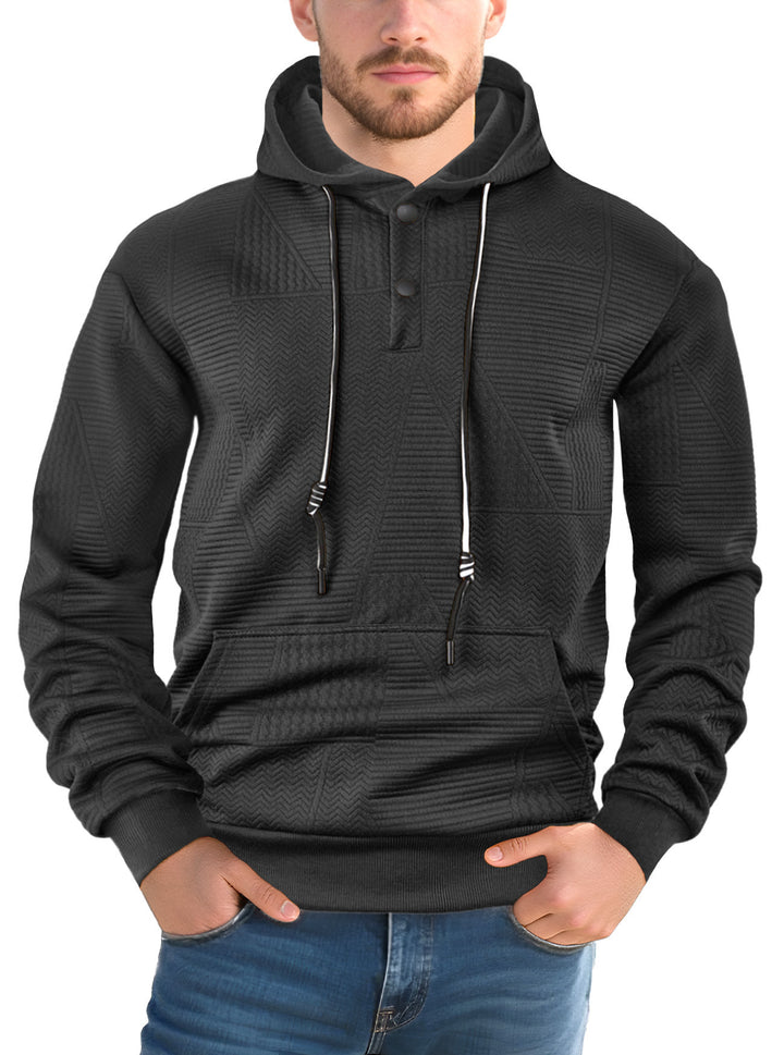 Herren Texturierter Kapuzenpullover mit gesteppter Patchstruktur und Druckknopfleiste Echoarchiv