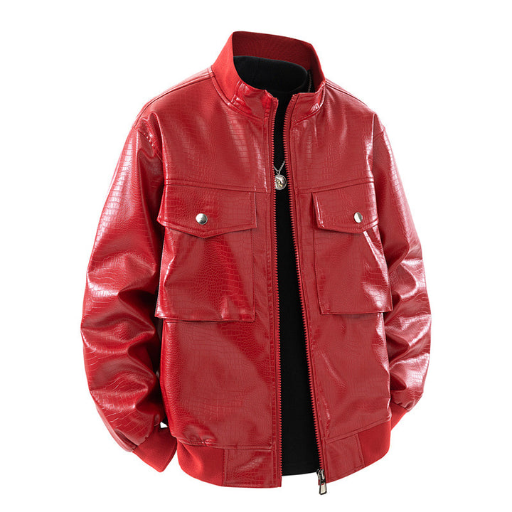 Herren lässige Pilotjacke im glänzenden Lederlook Echoarchiv