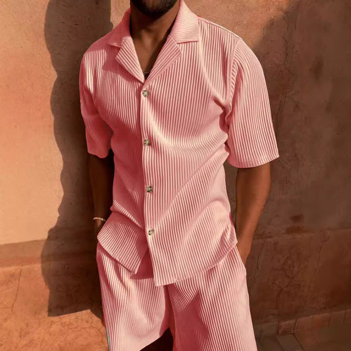 Herren kurzärmliges Hemd- und Shorts-Set mit strukturiertem Design Echoarchiv