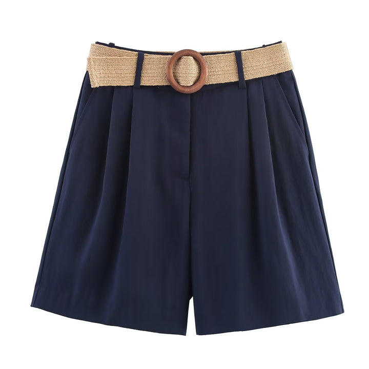 Damen elegante Shorts mit breitem, geflochtenem Gürtel Echo Archiv