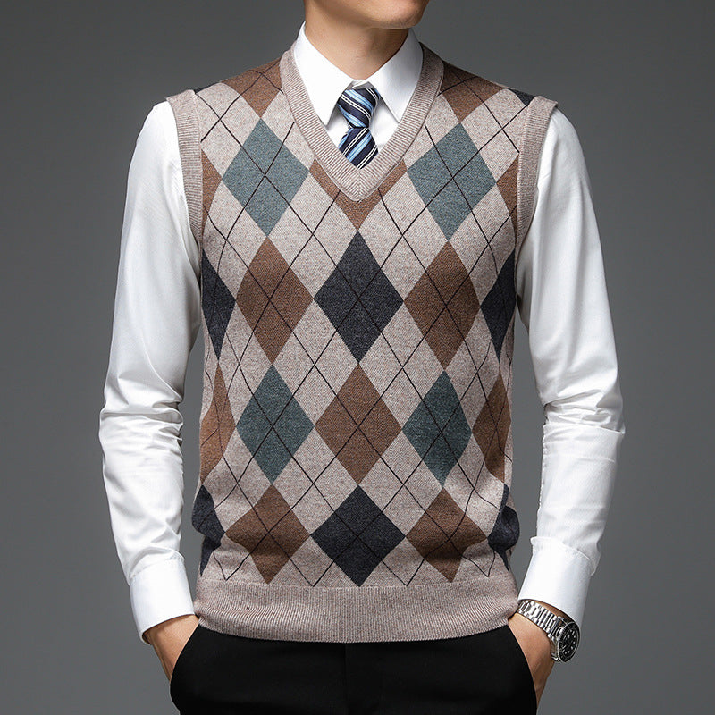 Herren V-Ausschnitt Strickpullover mit Rautenmuster Echoarchiv