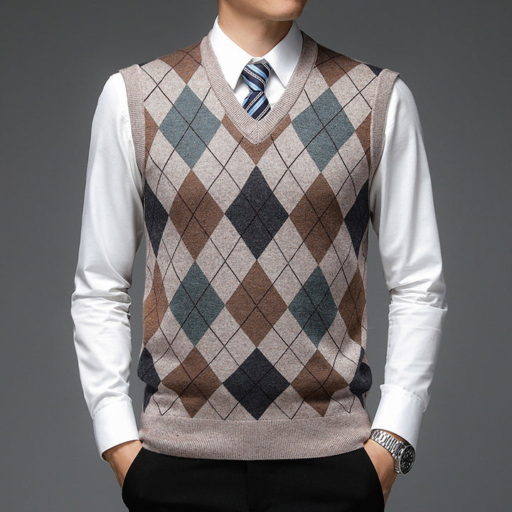 Herren V-Ausschnitt Strickpullover mit Rautenmuster Echoarchiv