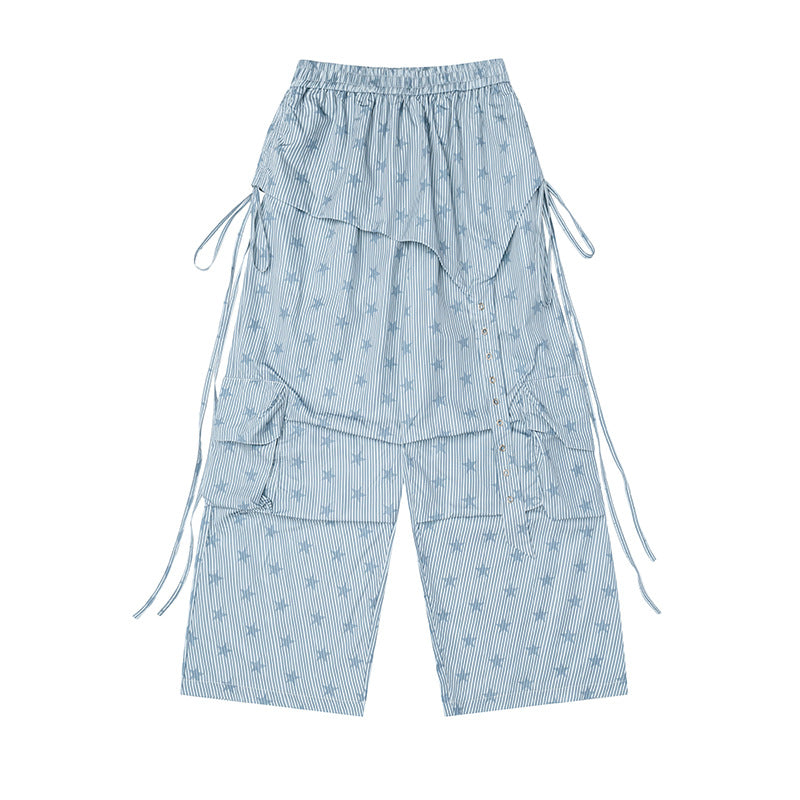 Damen Weite Palazzo-Cargohose mit Lagen‑Rock‑Overlay, Tunnelzugbund und Cargotaschen Echoarchiv