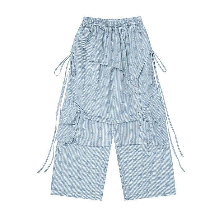 Damen Weite Palazzo-Cargohose mit Lagen‑Rock‑Overlay, Tunnelzugbund und Cargotaschen Echoarchiv