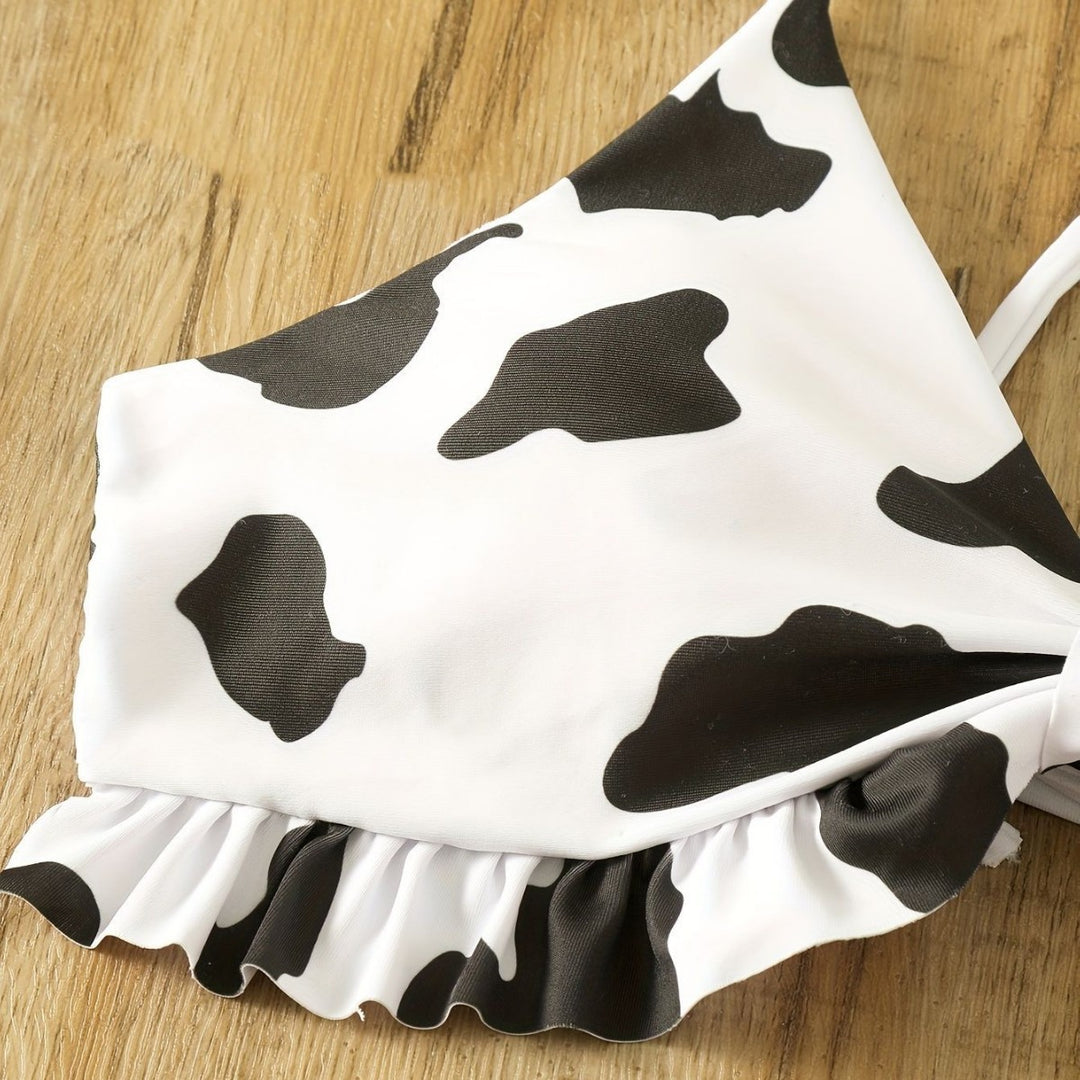 Damen Triangel-Bikini mit franjendetail und verspieltem Kuhmuster Echo Archiv